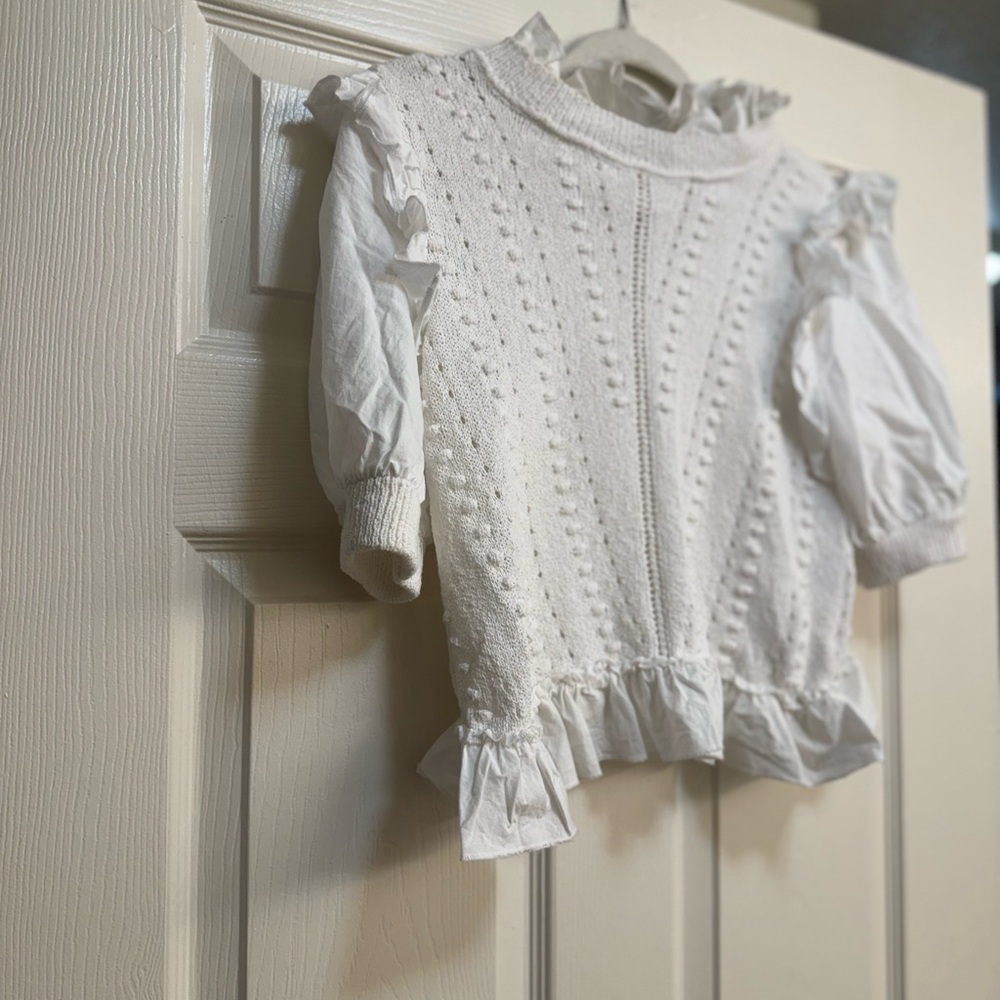 INC Cable Knit Sweater White Short Sleeve Top - Picture 12 of 16